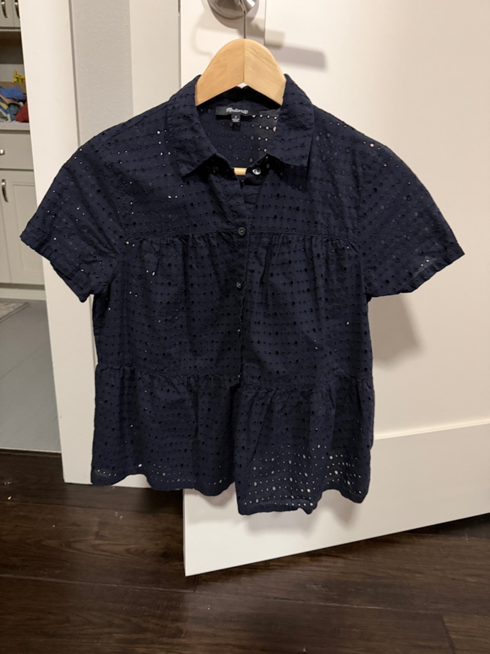 Madewell Navy Eyelet Button-Down Top